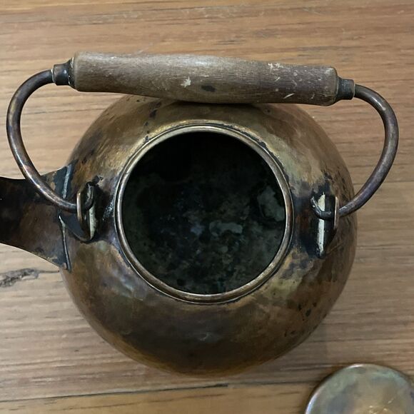 Vintage Hammered Artisan Copper Tea Set Recuerdo Chile Pot Sugar Creamer Tray - Picture 15 of 16